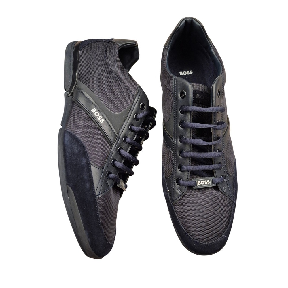 Hugo Boss Mens Saturn Low Top Mesh Leather Suede Sneakers Navy Blue 46 / 13 US